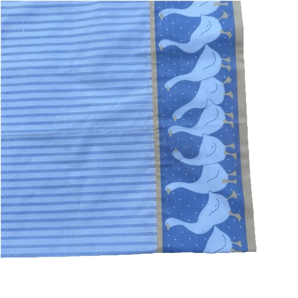 1980s Cottagecore Blue White Striped Pillowcase With Duck Border vintage